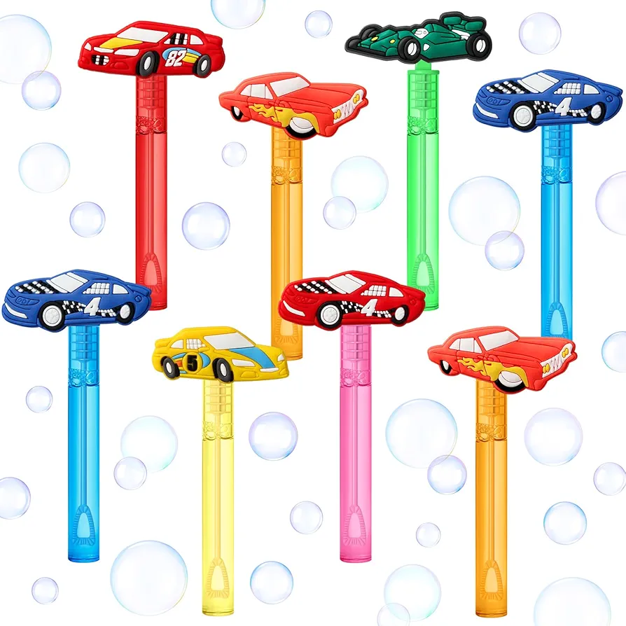 AMFZON 24Pcs Race Car Party Favors Bubble Wands for Kids, Racecar Wheels Mini Bubbles Wand Toys, Two Fast Birthday Party Supplies Goodie Gift Bag Stuffers Pinata Classroom Prizes