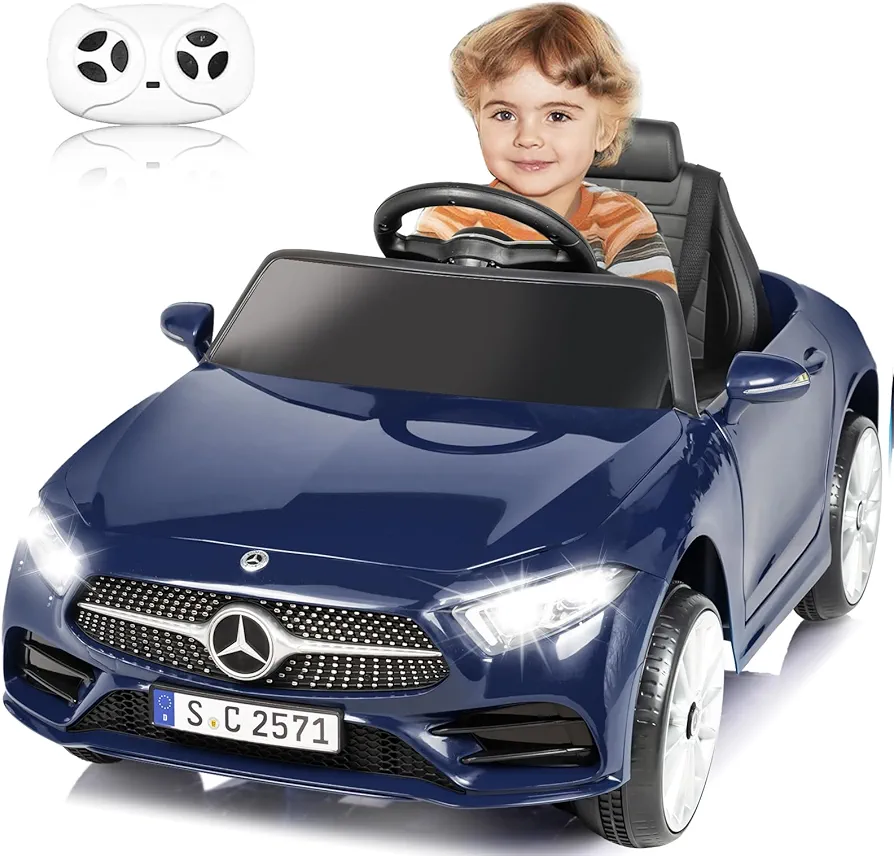 Licensed Mercedes Benz Car for Kids, Kids Electric Ride on Car w/Remote Control, 12V Battery Powered Ride on Toys Vehicles for Toddlers Baby Girl Boys to Drive, 3 Speed/Bluetooth Music (Blue)