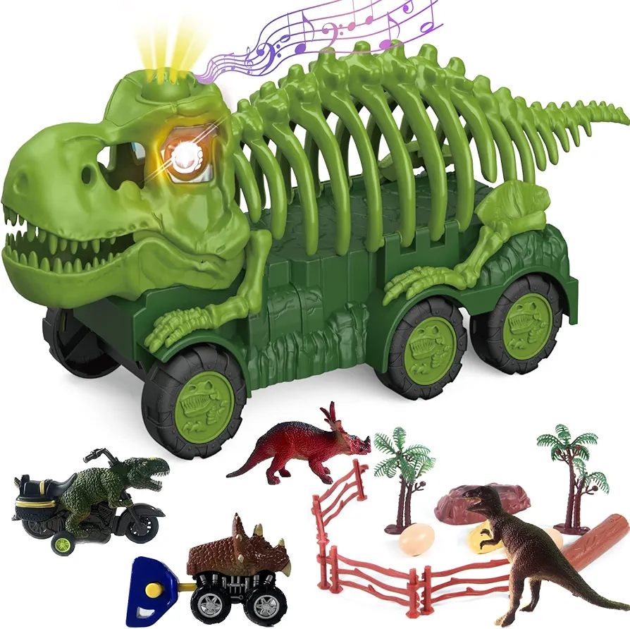 Dinosaur Truck Toys for Kids Gift, Dinosaur Theme World Car Toy with Sound Light, 2 Pull Back Dinosaur Cars, Christmas Birthday Toddler Monster Truck Toys Gift for 3 4 5 Year UP Old Boys Gilrs