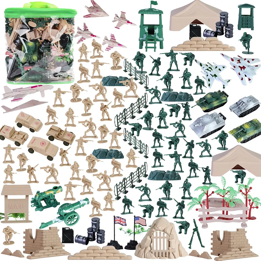 180 Piece Military Soldier Army Set and Accessories,Toy Army Men Figure,War Soldiers Playset and Battlefield for Boy Kid Toddler