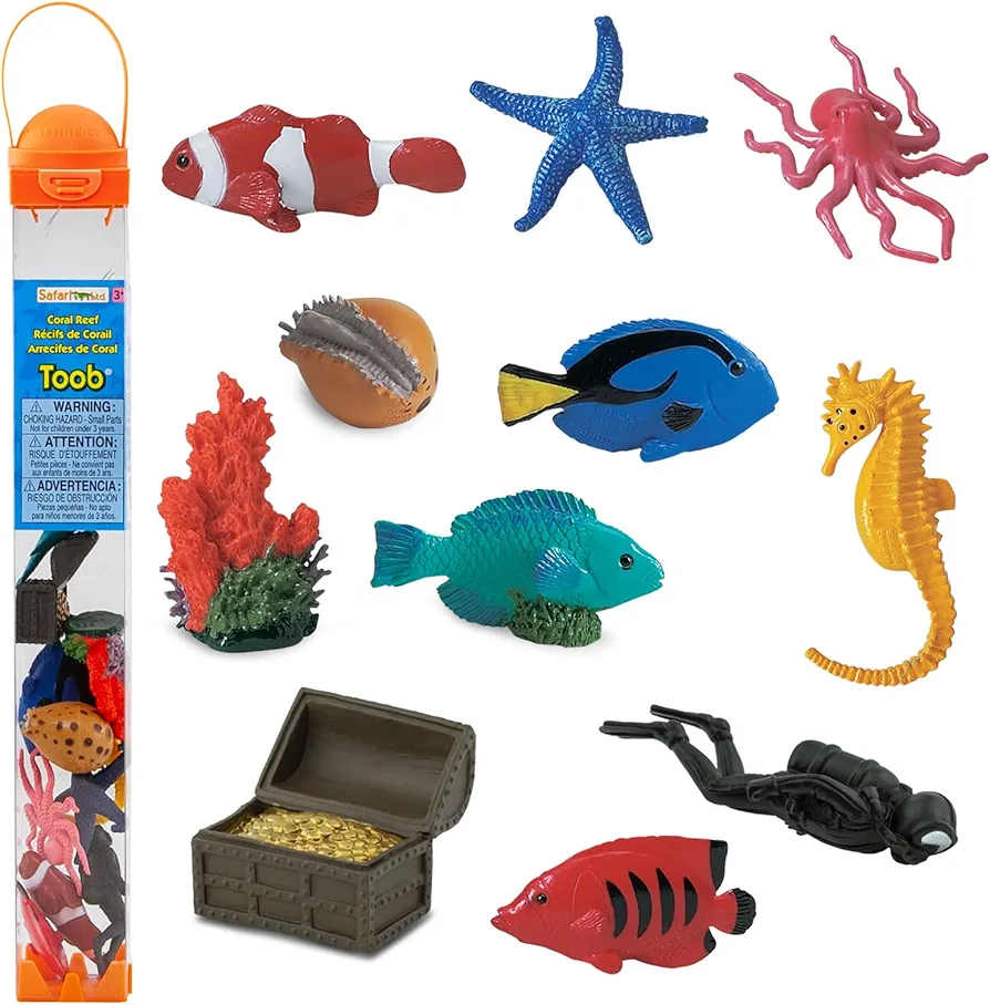 Safari Ltd. Coral Reef Toob - 11 Marine Life Figurines - Scuba Diver, Fish, Treasure, and More - Educational Toy Set for Boys, Girls, and Kids Ages 3+