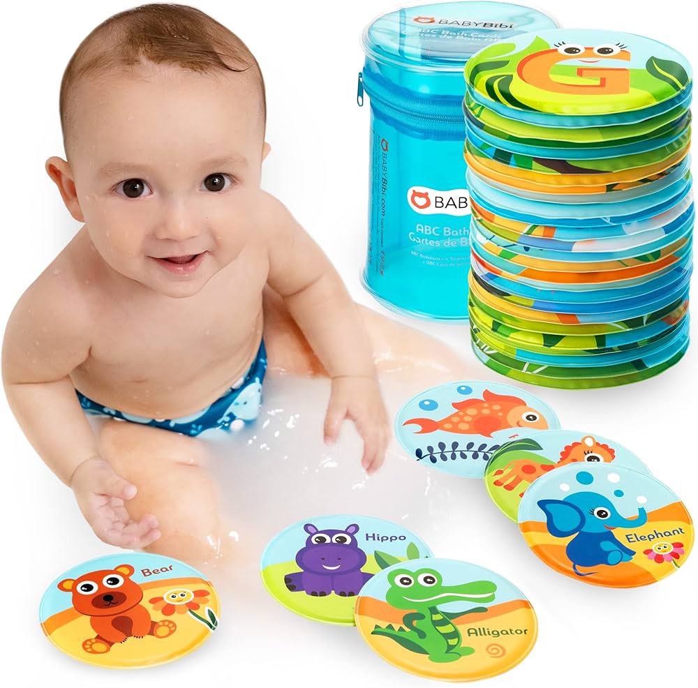 Floating Animals & Alphabet Flash Cards for Bathtub - Preschool Learning Toddler Flash Cards - Educational Bath Toys for 18 Months+ (Set of 26)