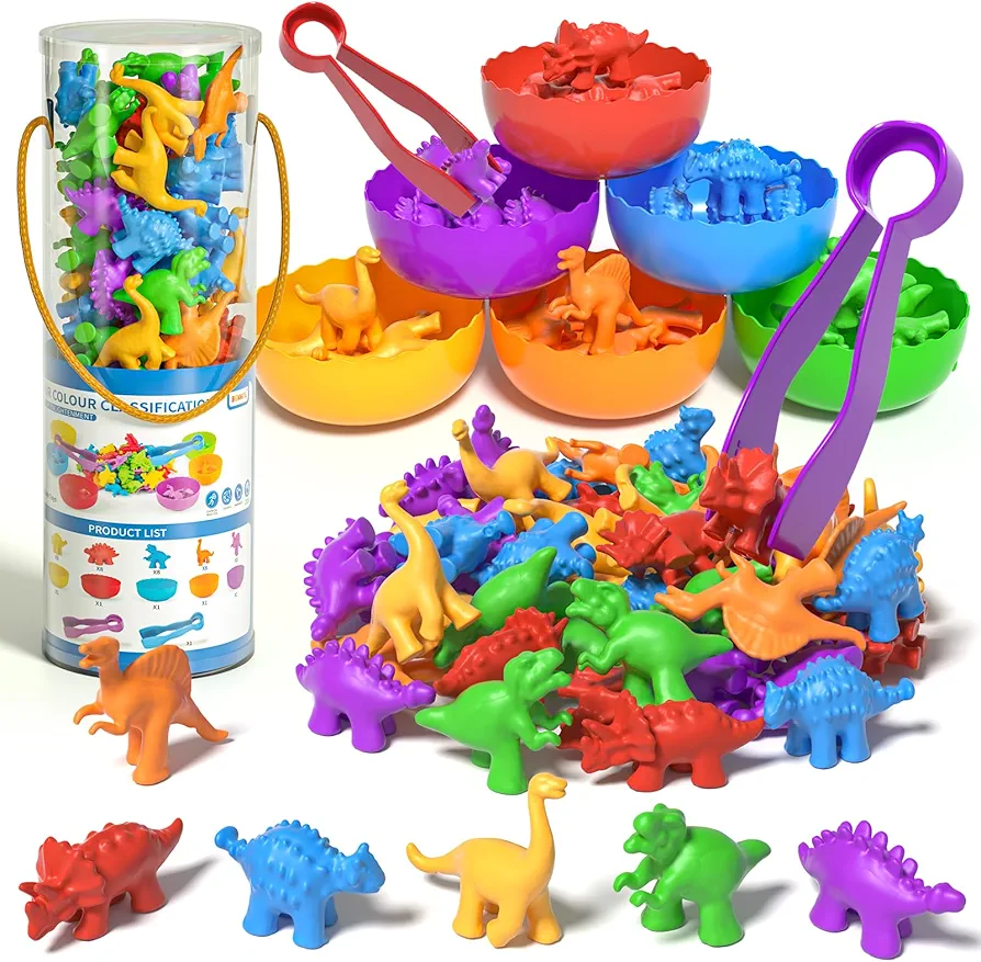 Bennol Counting Dinosaurs Montessori Toys for 1 2 3 4 5 Years Old Toddlers Boys Girls, Matching Color Sorting Stacking Games Learning Sensory Toys for 1 2 3 4 5 Years Old Toddlers Kids