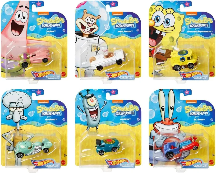 Underwater Wheels Spongebob Character Squarepants 6-Pack Car Bundle + Spongebob Yellow Bubble Van / Patrick Star / Squidward / Mr. Krabs / Plankton / Sandy Cheeks Racer Die-Cast 6 Items Bundle