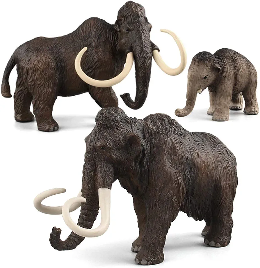 3 PCS Simulation Realistic Ancient Animal Figures Model Figurines Mammoth Family Cake Toppers Playset Eduactional Toys Party Playset Toys for 5 6 7 8 Years Boys Girls Toddler