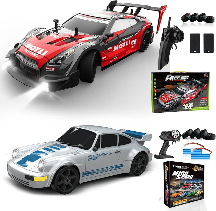 RC Drift Car 1:16 Scale 4WD RC Car 30km/h High Speed+RC Drift Car 1:24 Scale 4WD RC Car 15km/h High Speed Racing Sport Toy Car for Adults Boys Girls Kids Gift 2Pcs Rechargeable Battery