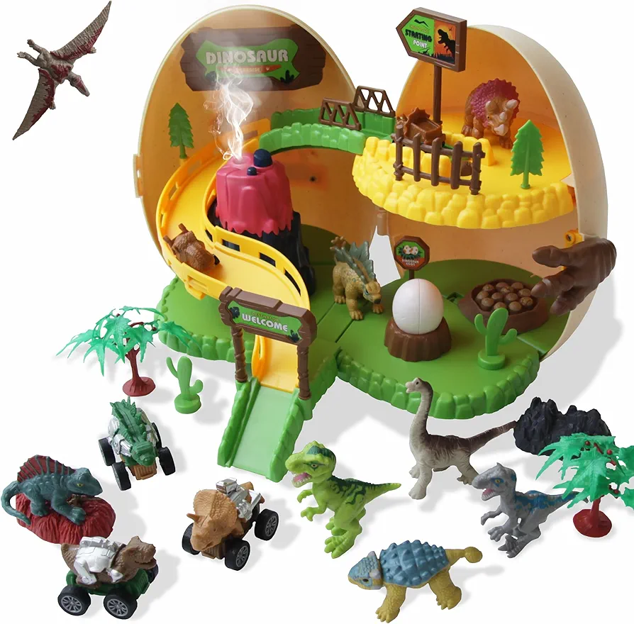 Dinosaur Toys for Kids 3-5, Dinosaur Track Toys with Dinosaur Cars,Dinosaur Pull Back Car Toys for 3 4 5+ Year Old Boys, Large Dinosaurs Egg for Toddlers 3-4 Years.