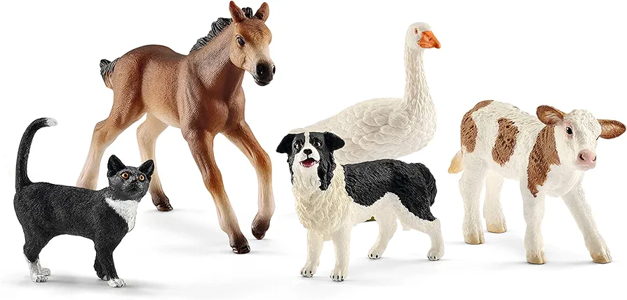 Schleich Farm World Realistic Farm Animal Figurines - 5pc Kids Educational Farm Barn Toys with Realistic Horse, Cow, Cat, Dog, and Goose, Farm Adventure Play for Boys and Girls, Gift for Kids Age 3+