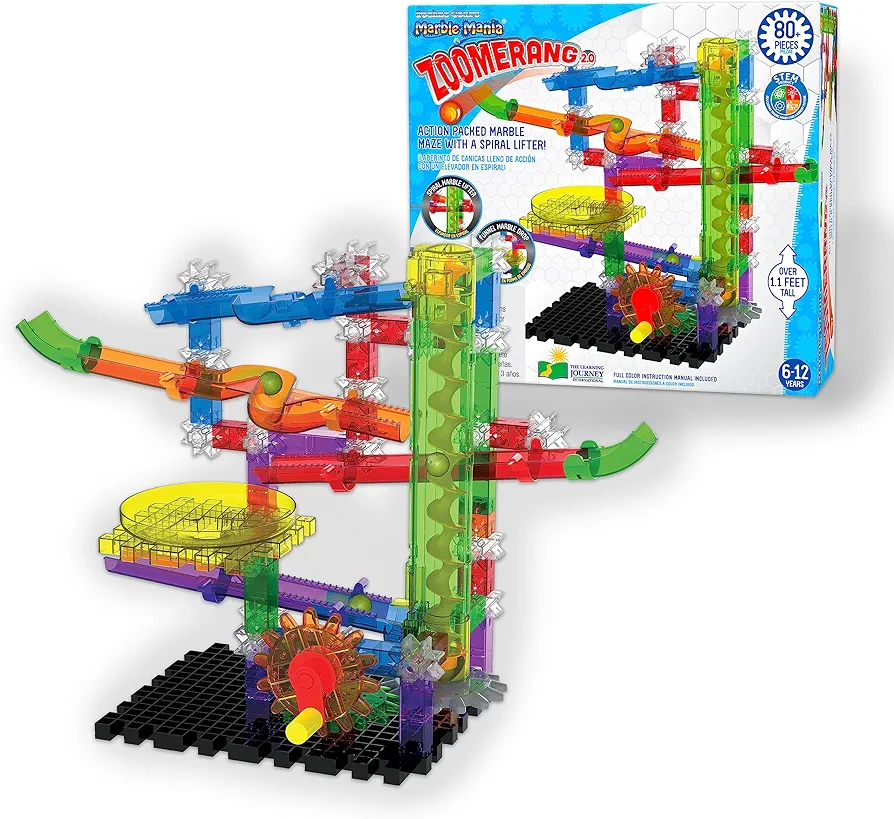 The Learning Journey: Techno Gears Marble Mania - Zoomerang 2.0 (80+ pcs) - Marble Run for Kids Ages 6 and Up - Award Winning Toys