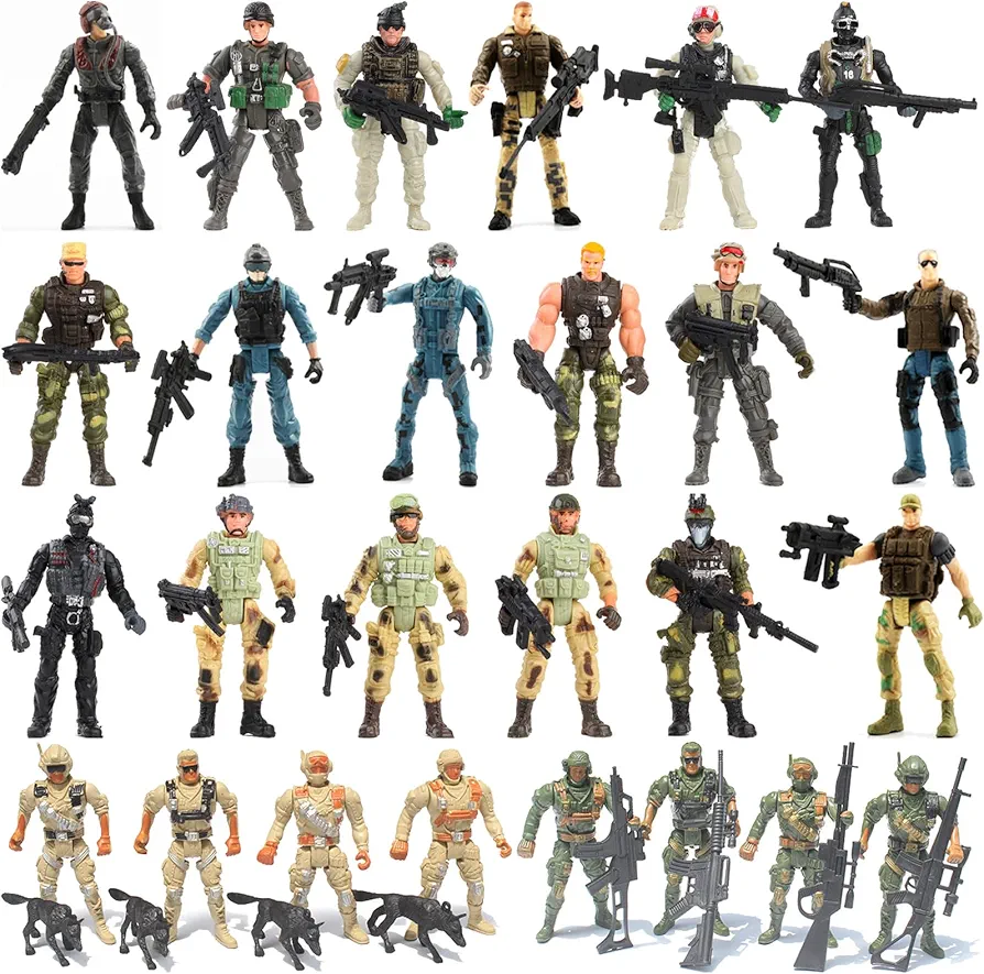 ONEST 30 Pieces Military Toy Soldiers Playset Special Forces Army Men Movable 4'' Action Figures with Weapons & Accessories for Teens Party Decoration, Camouflage