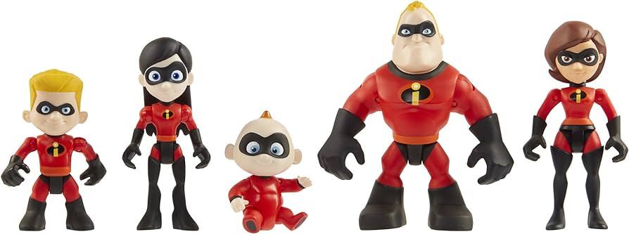 The Incredibles 2 Family 5-Pack Junior Supers Action Figures, Approximately 3" Tall