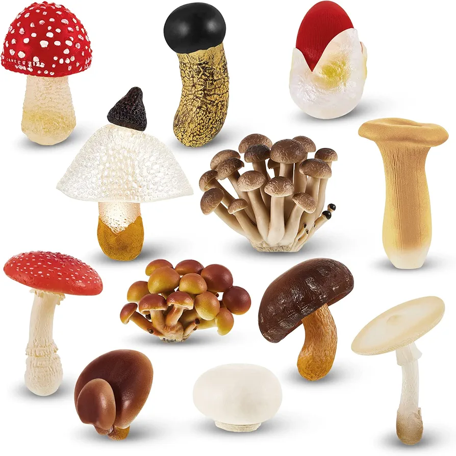 Deekin 12 Pcs Toys Mini Around World City Miniatures Buildings Mushroom Figurines Toys Polar Animal Wolf Realistic Themed Party Gifts (Mushroom)