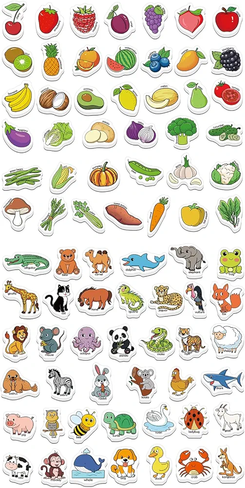 Animal Magnets & Food Magnets,Refrigerator Fridge Magnets for Kids,Magnetic Animal Toys for Toddlers,Learning Games,Speech Therapy Toys for Preschool Kindergarten Classroom