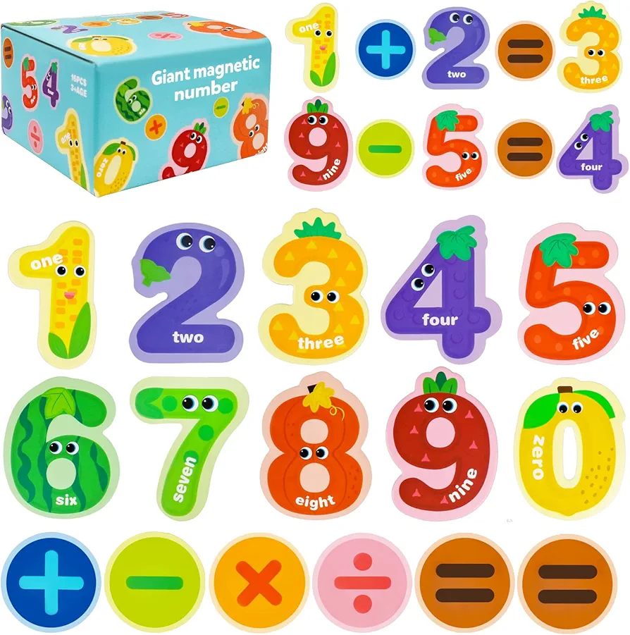 JCREN Jumbo Magnetic Numbers Fridge Magnets Colorful Fruit Shape Number Math Learning Toy Set Preschool Math Counting Refrigerator Magnet Toys for 3 4 5 Year Old Toddler Kids Boy Girl Gift