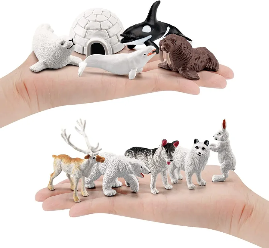 10pcs Arctic Animals Figurines,Mini Arctic Animal Toy Set, Arctic Circle Ocean Sea Animal Figurines Playset for Kids Educational Toys -Cake Toppers