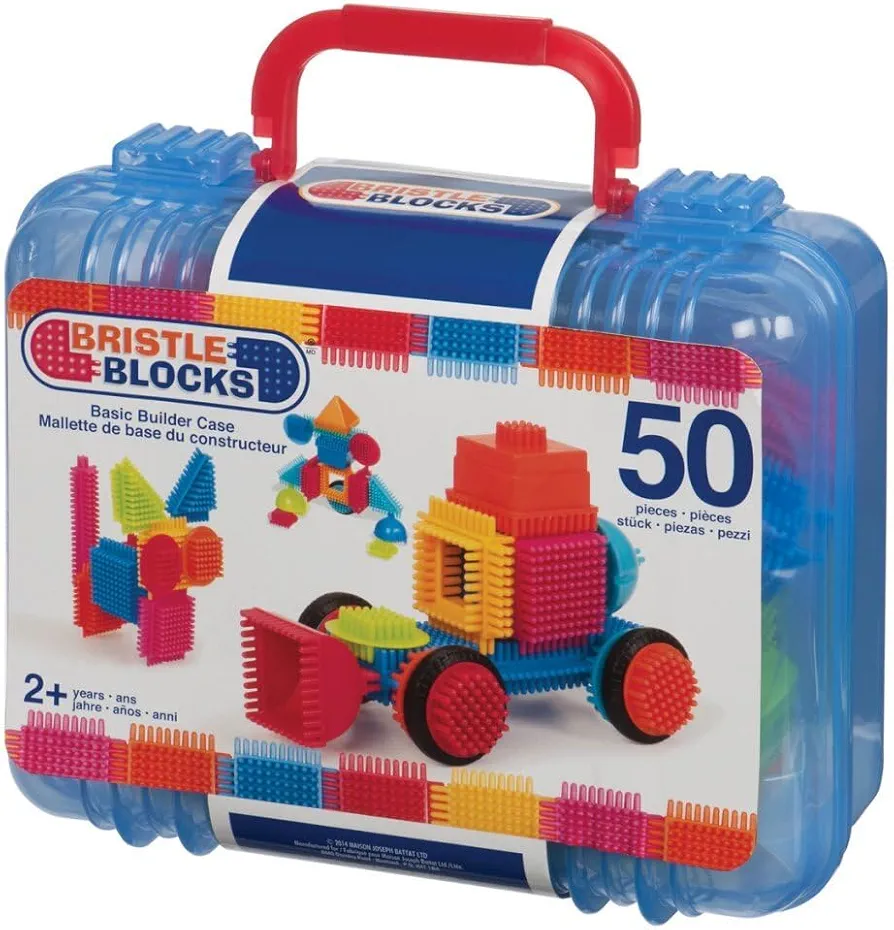 Battat- Bristle Blocks- STEM Interlocking Building Blocks- 50 pc Playset- Reusable Carry Case - Developmental Toys for Toddlers & Kids- Basic Builder Case- 2 Years +