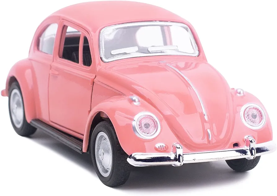 Berry President 1967 Classic Beetle Bug Vintage 1/32 Scale Diecast Metal Pull Back Car Model Toy for Gift Kids (Rose)