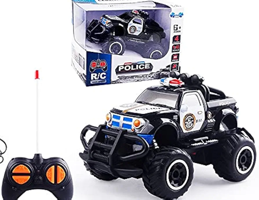 MCNICK & COMPANY Mini Police Monster Truck - Police Car Toy for Boys, Kids' Monster Truck with Remote Control & Rechargeable Batteries, Mini RC Police Car with Emergency Lights for Kids, Ages 4-8.