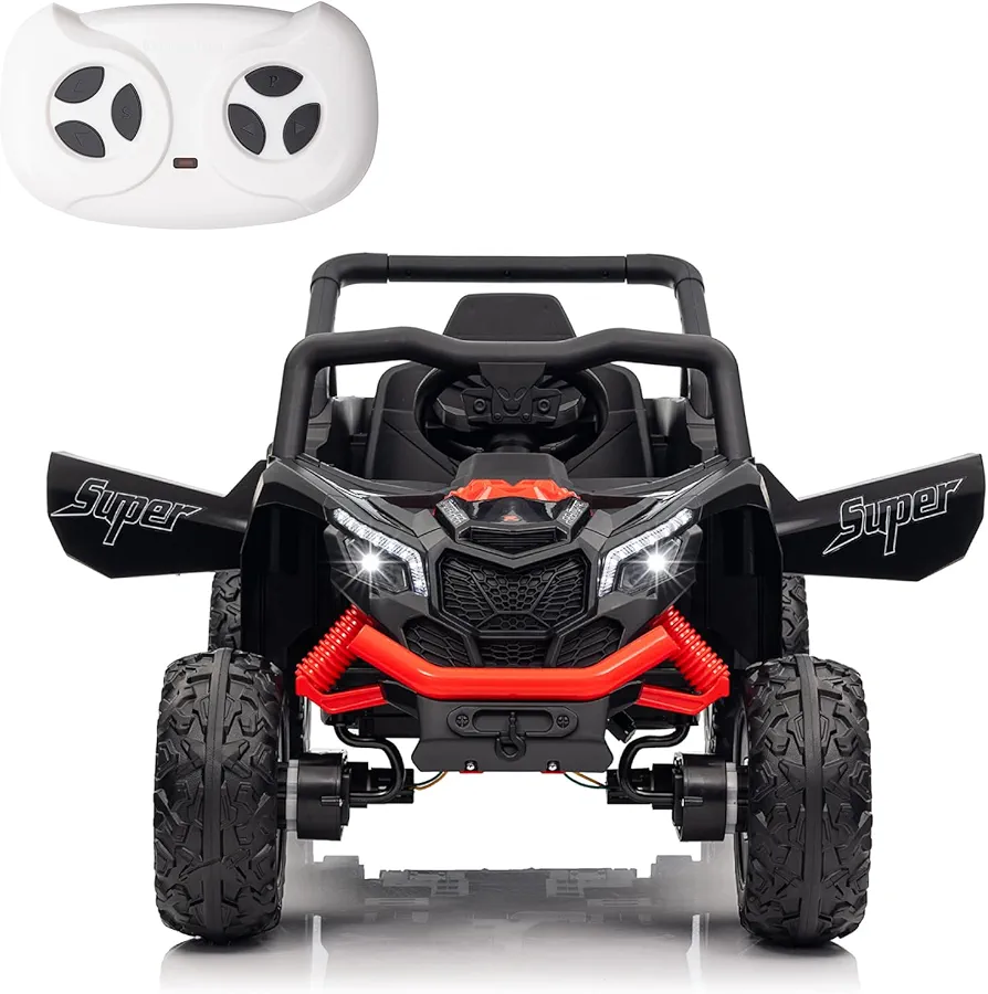 FINITO 4 Wheeler Kids Ride on Car Truck with Remote Control, 24 Volts Battery Powered Electric Cars for Boys Girls, Safe Speeds, Battery Display, LED Lights, Seat Belt, Music, Bluetooth, USB, Black