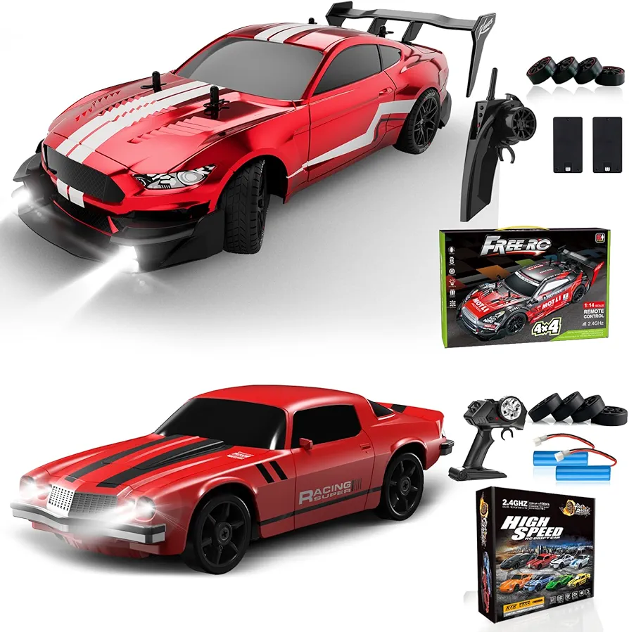 RC Drift Car 1:16 Scale 4WD RC Car 30km/h High Speed+RC Drift Car 1:24 Scale 4WD RC Car 15km/h High Speed Racing Sport Toy Car for Adults Boys Girls Kids Gift 2Pcs Rechargeable Battery