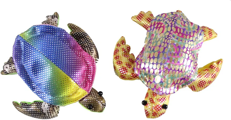 Curious Minds Busy Bags Set of 2 - Colored Turtle Sand Filled Animal Toy - Heavy Weighted Sandbag Animal Plush Bean Bag Toss - Shimmering Glitter