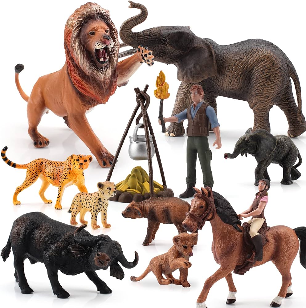 11PCS Jumbo African Elephants Lion Toys for Kids Tiger Toy Wildlife Animal Figures Model Set African Panther Buffalo Elephant Lion Figure Kids Toys Birthday Gifts