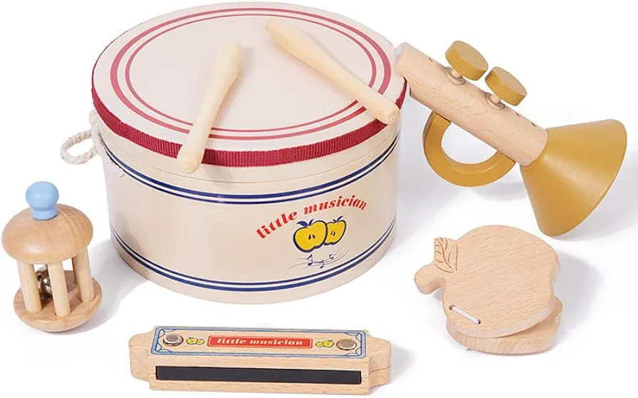 Wooden Musical Toys,Baby Musical Instruments,Montessori Wooden Toys for Toddlers,Natural Wooden Percussion Instruments Toy for Kids Preschool Educational,Wooden Drums Have Storage Functions