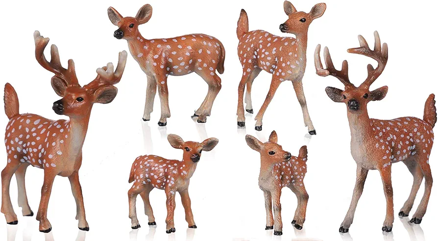 Flormoon Deer Toys - 6pcs Realistic Deer Woodland Animals Figurines - Early Educational Toys, Birthday Cake Topper for Kids