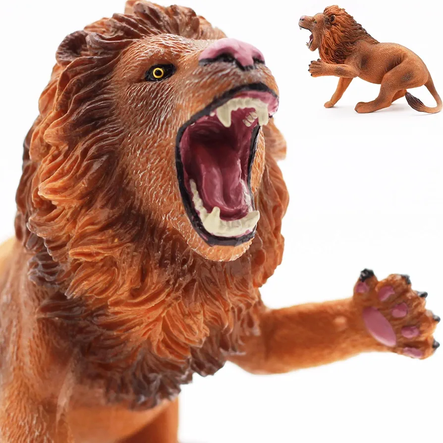 Gemini&Genius Safari Animal Toys, Lion Figurine Toy, Wildlife World Action Figures, Great Gifts, Collection, Cake Topper, Storytelling Props and Room Decor for Kids 4 Years Old and Up