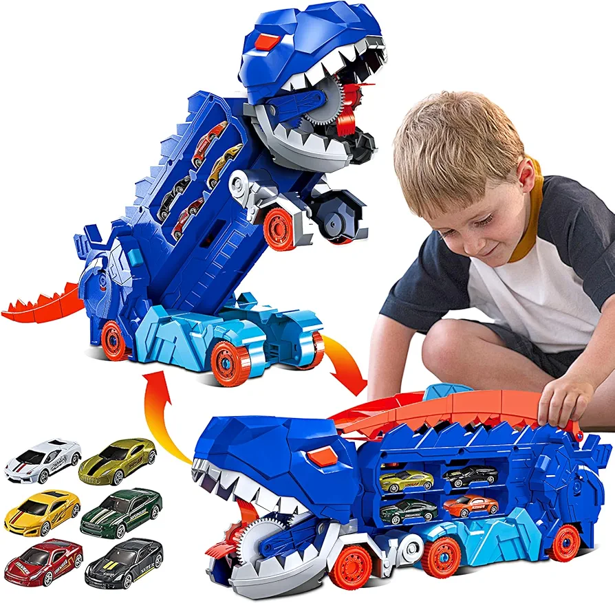 Toddler Truck Toys for 3-8 Years Old Boys，Dinosaur Cars Transport Truck Carrier，Toddler Car Toy Set Gifts for Boys and Girls