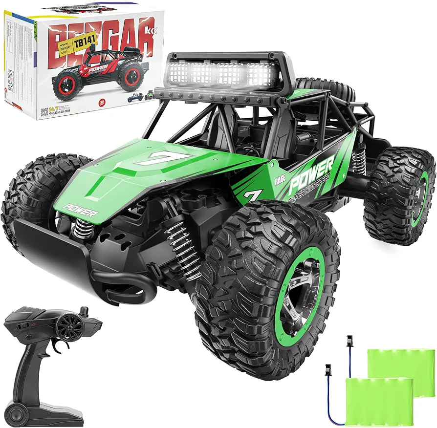 BEZGAR TB141 RC Cars-1:14 Scale Remote Control Car, 2WD High Speed 20 Km/h Electric Toy Off Road RC Car Vehicle Truck Crawler with LED Headlight and Two Rechargeable Batteries for Kids and Adults