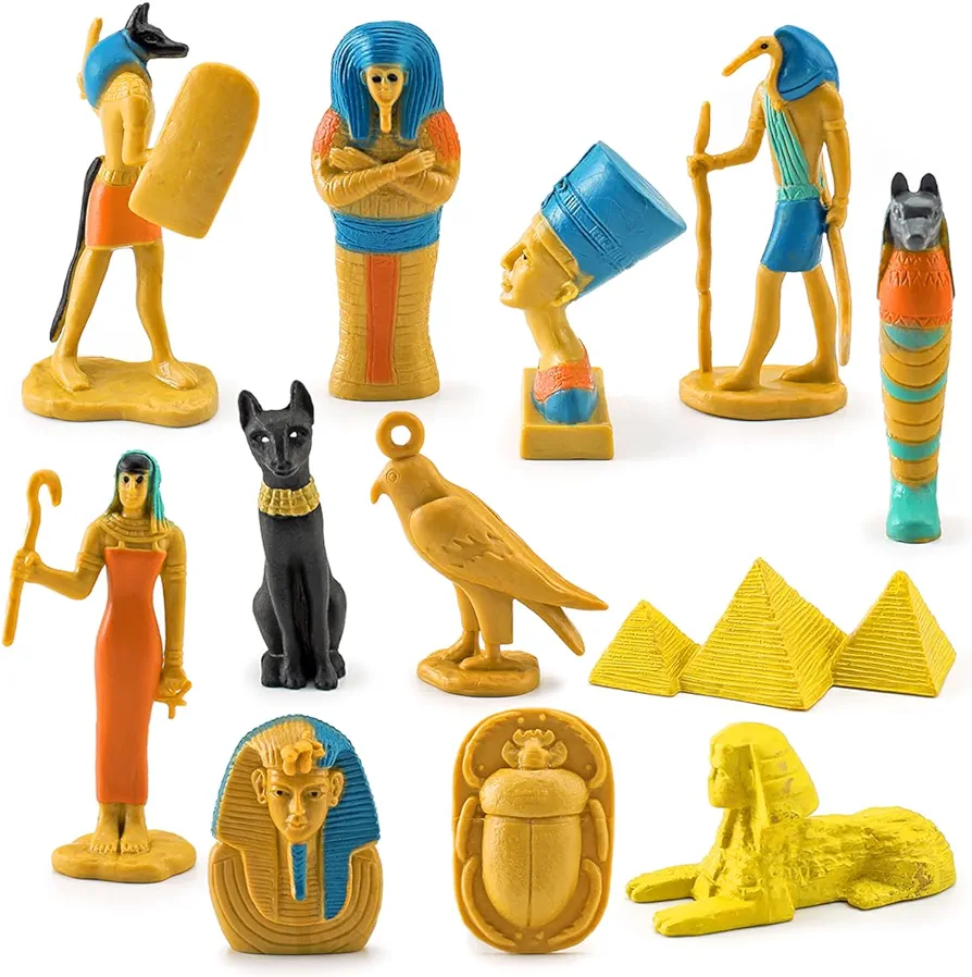 Ancient Egypt Toys Egyptian Toys for Kids Miniature Egyptian Figurines Set Pyramid Mummy Egyptian Toys Egyptian Party Decorations Supplies Birthday Surprise for Boys Girls - 12Pcs