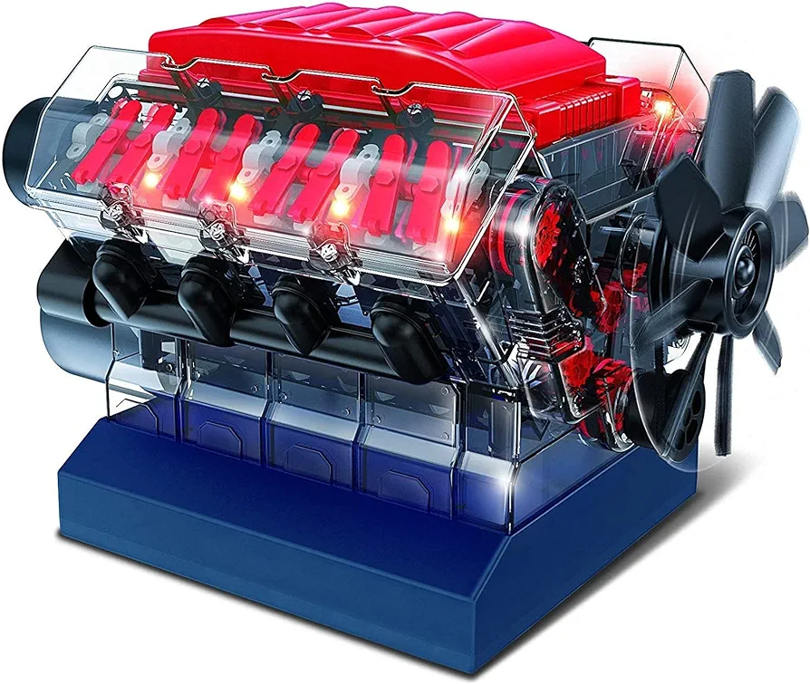 Playz V8 Combustion Engine Model Kit That Runs - Build Your Own STEM Mini V8 Model Engine Kit for Adults & Kids Age 12+, Visible V8 Mini Engine Kit That Works for Adult w/ 270 STEM Parts