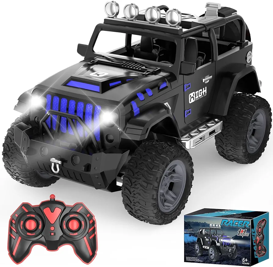 Remote Control Car RC Racing Cars,1:18 Scale 2.4Ghz Auto Mode Rechargeable Rc Trucks,SUV Jeep Rc Cars Toys Gifts for Boys Kids Girls Teens (Black Remote Control car)