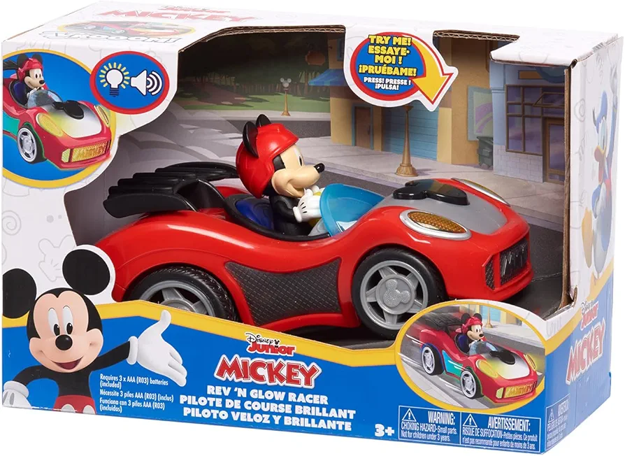 Mickey Mouse Rev 'n Go Vehicles with Lights and Sounds, Mickey's Car, Mickey Mouse Phrases, Kids Toys for Ages 3 Up by Just Play