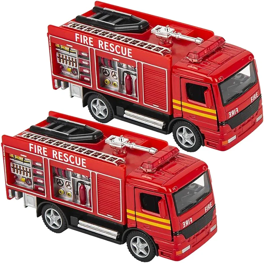 ArtCreativity 5 Inch Diecast Fire Engine Rescue Trucks, Set of 2, Diecast Toy Firetrucks with Pullback Mechanism, Great Gift Idea for Boys and Girls