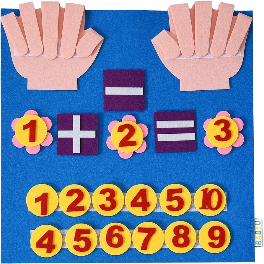 Montessori Learning Toddler Felt Educational Toy Finger Number Learning Counting Math Felt Board Preschool Manipulatives Travel Game Addition Subtraction 3+ Year Old Gift Activity Kindergarten, Blue