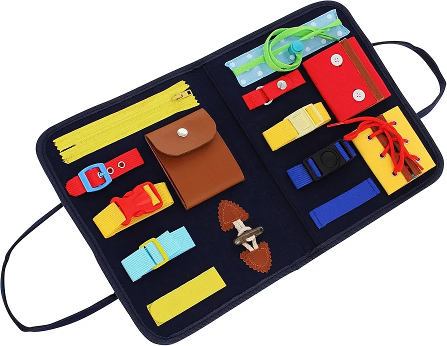 Busy Activity Board - Educational Travel Activity Sensory Board for Planes or Cars - Includes 15 Actions