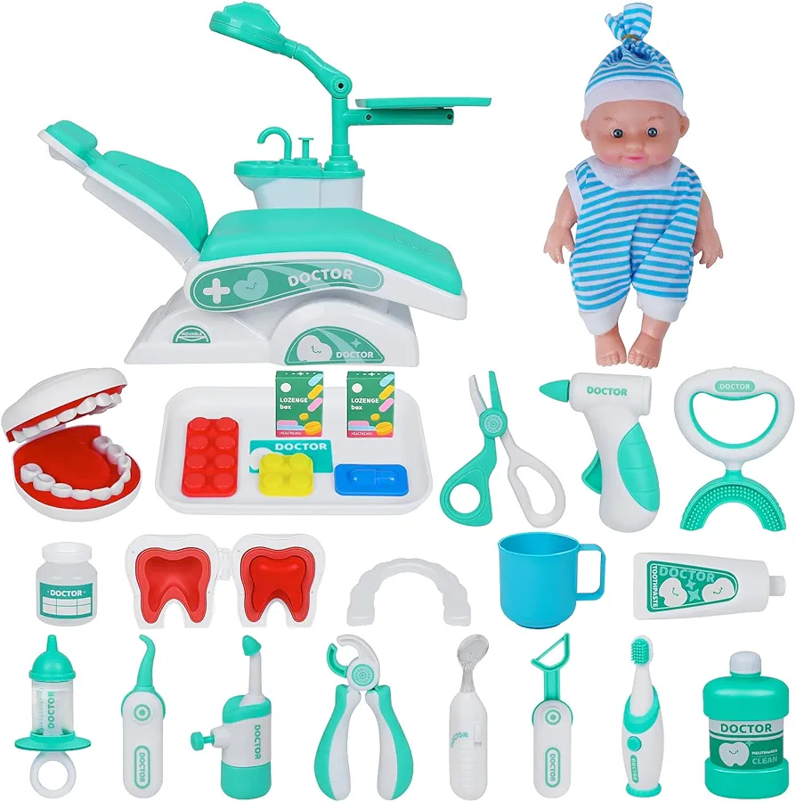 Dentist Play Set, Doctor Kit for Toddlers 3-5, Preschool Pretend Play Simulated Dental Medical Toys for Toddler Boy Girl Kid Child (Blue)