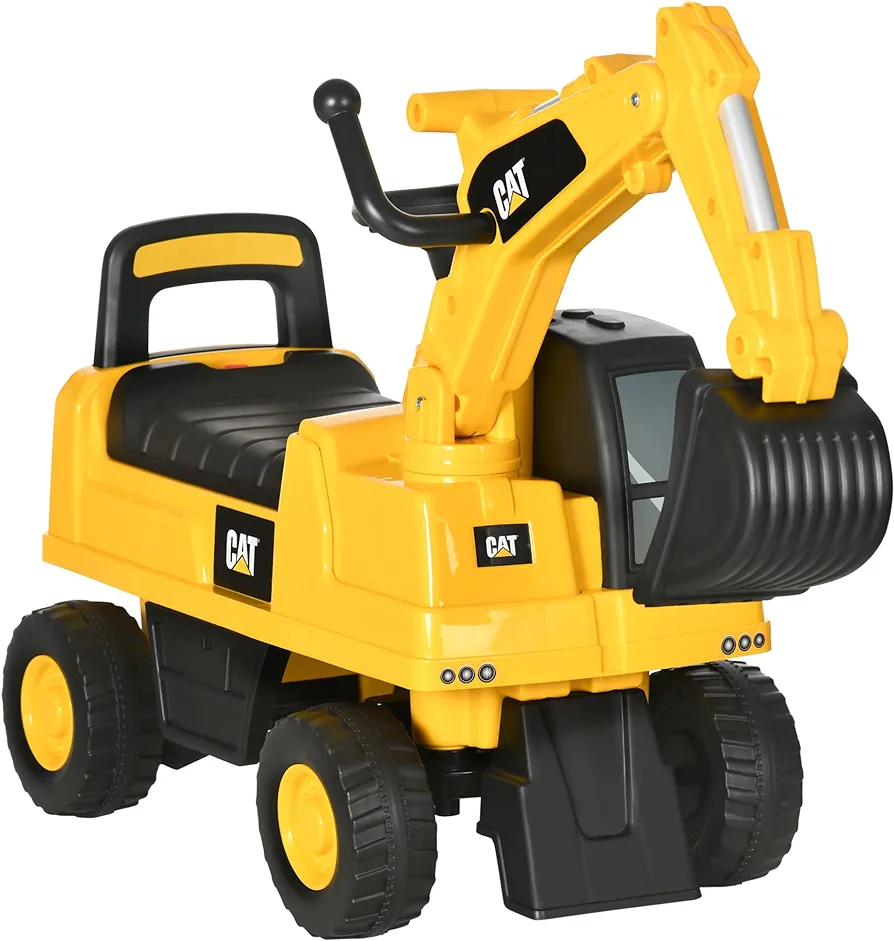 Aosom Excavator Ride on Toy, CAT Licensed Kids Manual Pedal Ride on Excavator with Manual Shovel, Horn, Hidden Storage for 18-36 Months Boys and Girls, Yellow