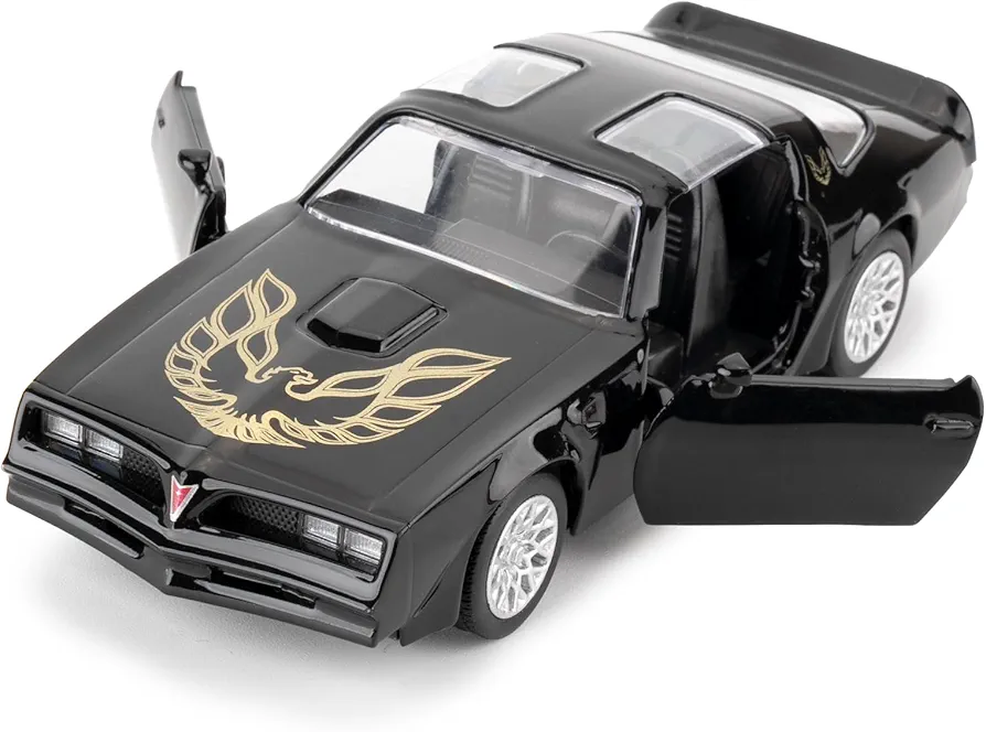 1:36 Pontiac Firebird Trans Am Toy Car, Diecast Pull Back Model Car, Doors Open, Collection Kids Toy for Aged 3 and up, Gift Black