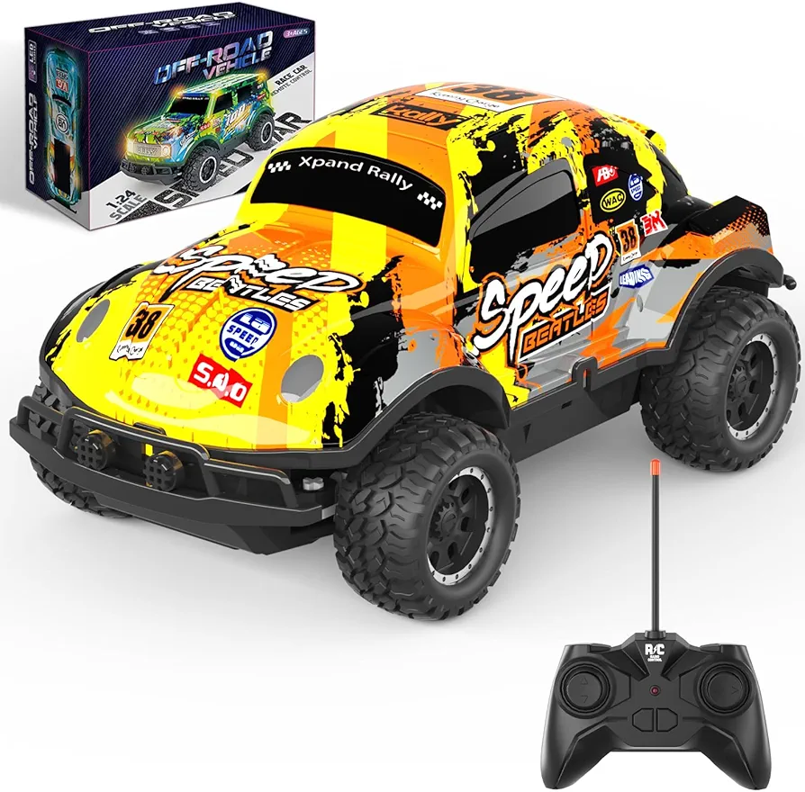 Remote Control Car, 1/24 Scale Light Up Racing Car Toys, RC Car for Kids with Cool Led Lights, Hobby RC Cars Toys Birthday Gifts for 3 4 5 6 7 8 Year Old Boys Girls