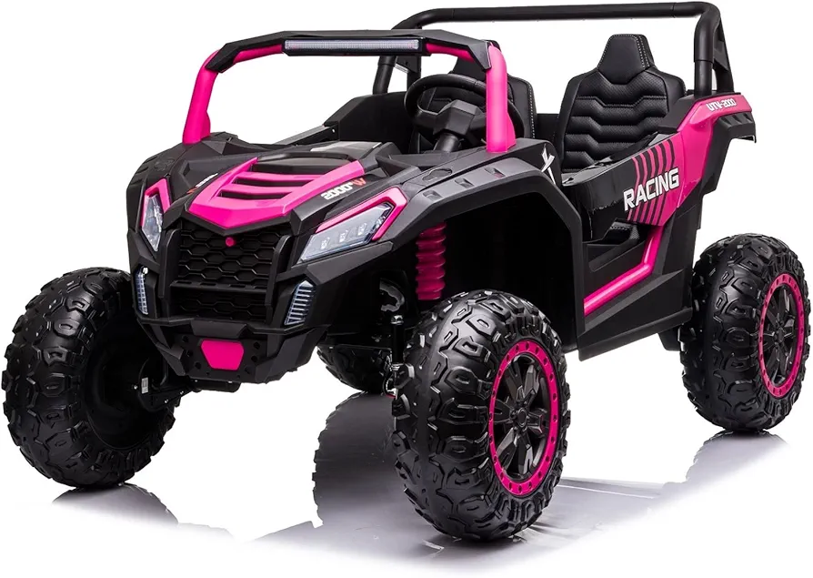 POSTACK XXXL 24V 2 Seater Ride On Car with Remote Control 4WD Ride On Toys for Big Kids 4x4 Battery Powered Electric UTV for Kids 3-12 Year Off Road Truck with LED lights 3 Speeds Bluetooth, Pink