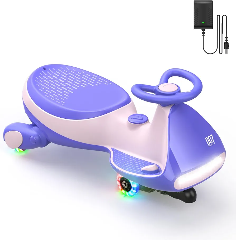 N7 Pro Electric Wiggle Car with Pedal, 12V Rechargeable Battery, 2 in 1 Swing Car, 2 Speed Ride On Toy, Anti-Rollover, Flashing Wheels, Bluetooth, Wiggle Car for 3 Years+, 150 Lbs, Pink