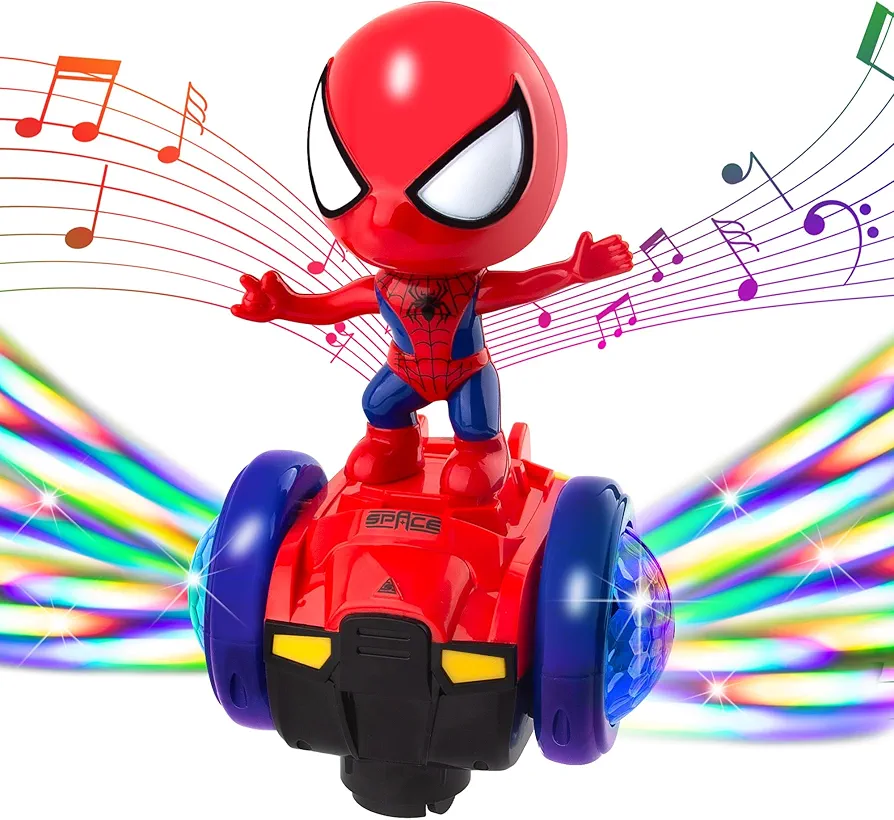 Musical Dancing Robot Toys for Kids 3-5 Years Old, Spiderman Toys for Boys 4-6 Years Old, Car Toys with Flashing Light and Music, Kids Toys for Aged 5-6, Red, 17068