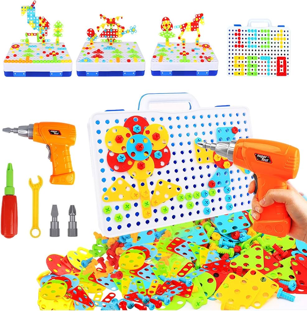 STEM Toys for 3 4 5 6 year old,Design and Drill Toy for Kid,Construction Games with Toy Drill,Creative Engineering Building Kits,Kid Tool Set for Toddler Preschool,Educational Toys for Boy and Girl