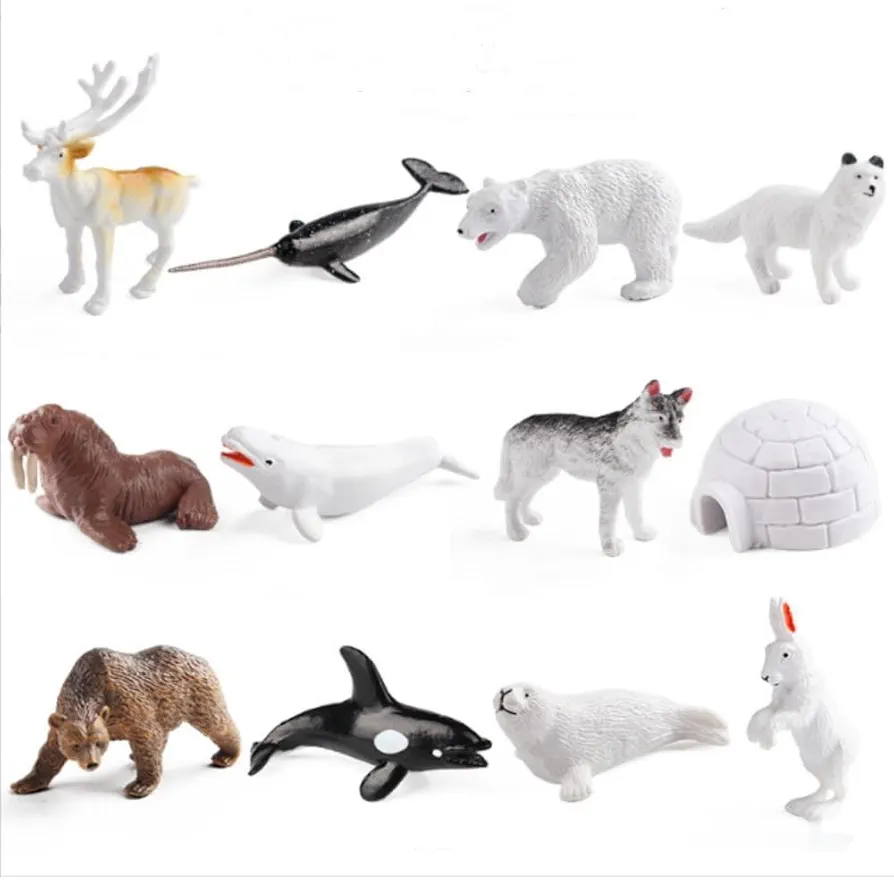 Arctic Animals Figurines Sets, 12pcs Mini Arctic Animals Toy, Realistic Polar Animals Figurines, Plastic Tundra Deer Bear Fox Toy, Arctic Animal Cake Topper Decor for Kids Birthday Baby Shower Party