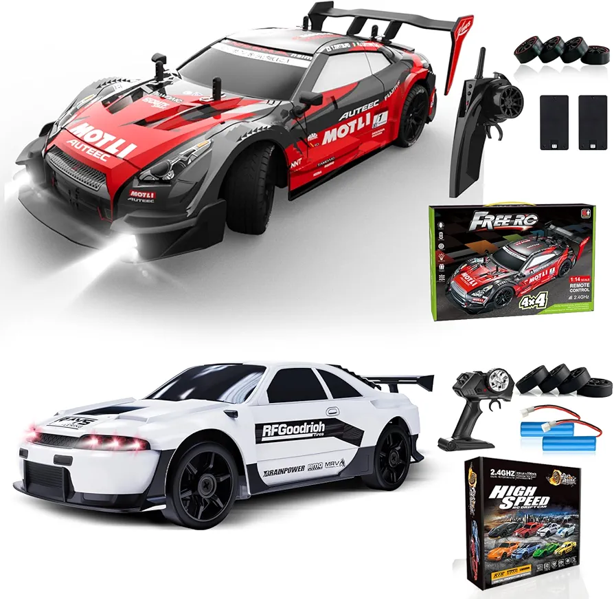 RC Drift Car 1:16 Scale 4WD RC Car 30km/h High Speed+RC Drift Car 1:24 Scale 4WD RC Car 15km/h High Speed Racing Sport Toy Car for Adults Boys Girls Kids Gift 2Pcs Rechargeable Battery