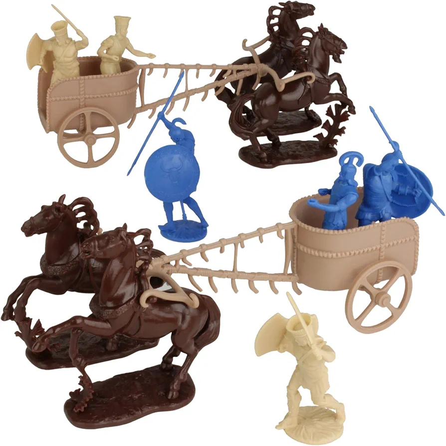 LOD Trojan War Greek vs Trojan Chariot Playset: 12 BLUE TAN 1:30 Plastic Figures