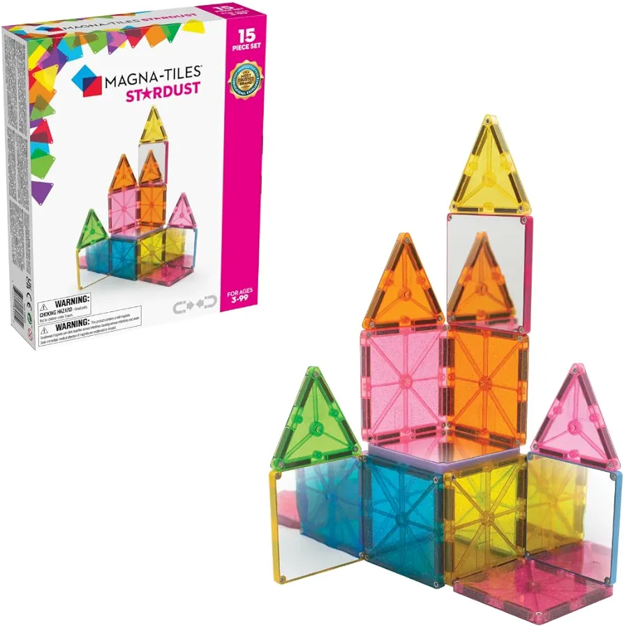 MAGNA-TILES Stardust 15-Piece Magnetic Construction Set, The ORIGINAL Magnetic Building Brand, 3-99 Years with 4 Mirrored Squares